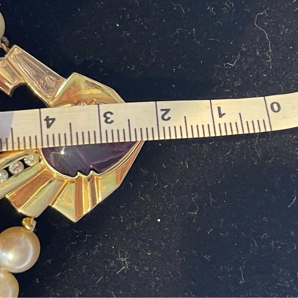 Vintage 14k gold diamond pearl amethyst necklace - Picture 8 of 16